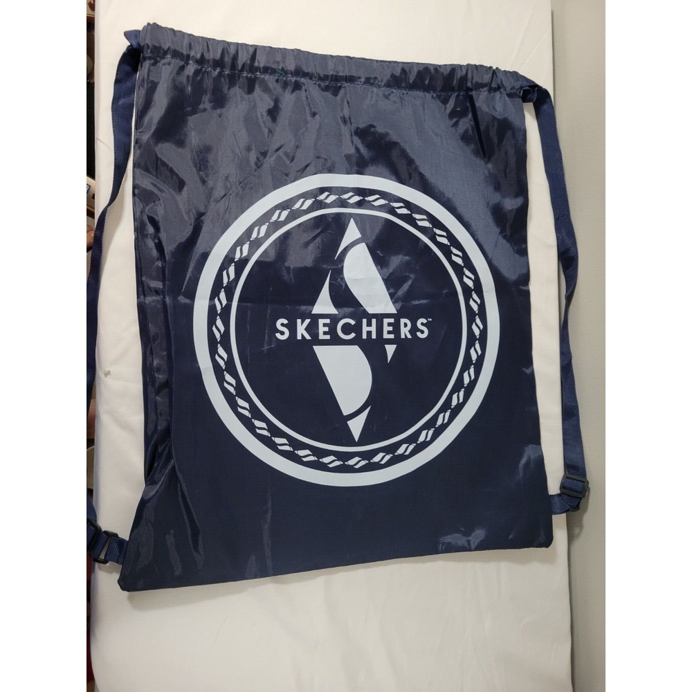 Skechers LARGE Sack Gym Travel Nylon Drawstring Bag 16"x20" Blue White Logo